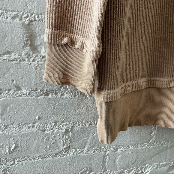 aerie Comfy Oversized Ribbed Textured Henley Hooded Sweatshirt 100% Cotton Tan M - Picture 12 of 15